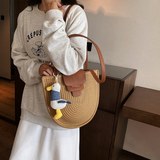 Crescent Woven Straw Shoulder Bag