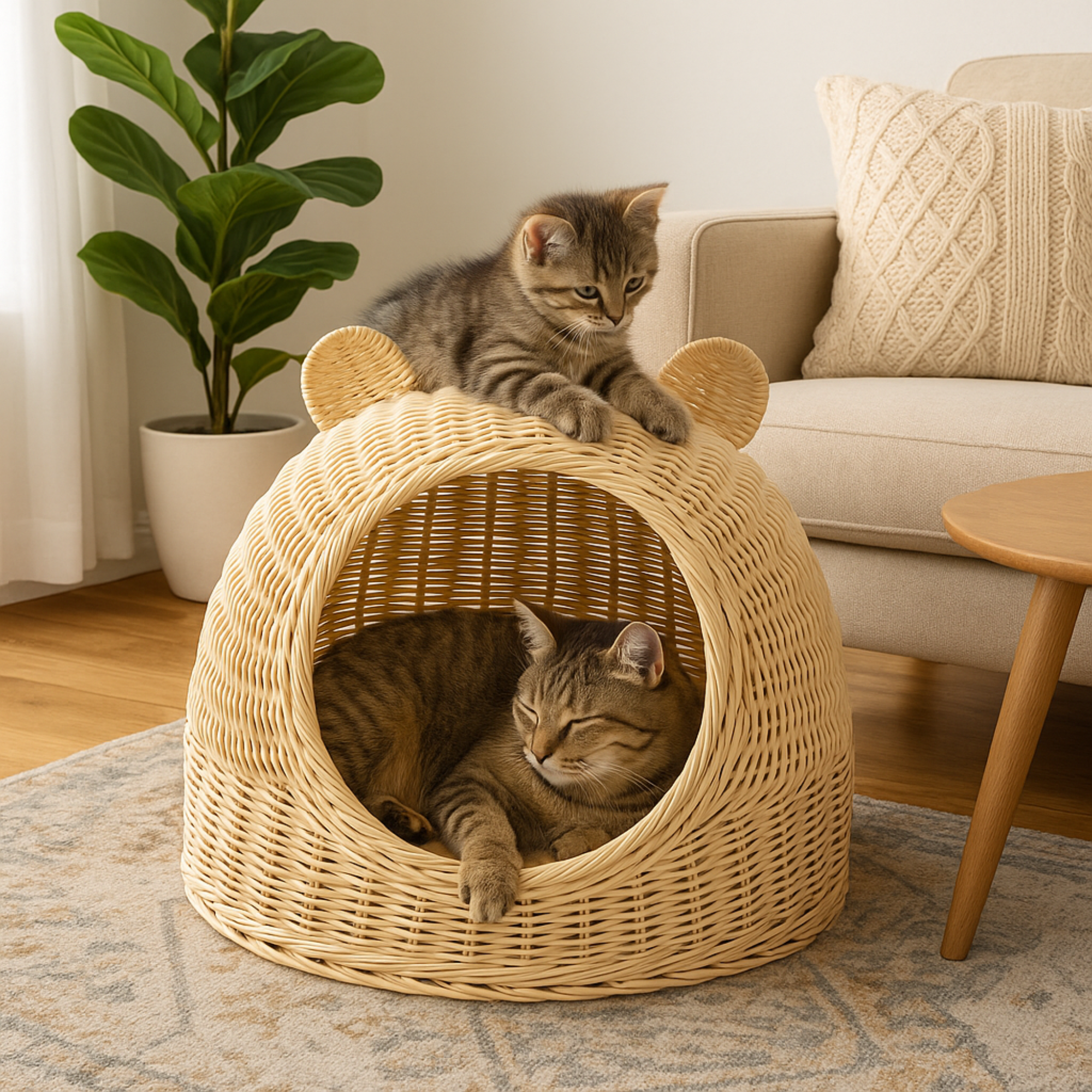 Rattan Cat Ear Dome Bed