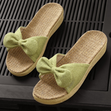 Women's Linen Wedge Bow Slippers