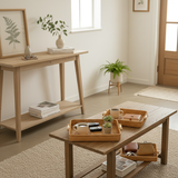 Wood Handle Rattan Tray