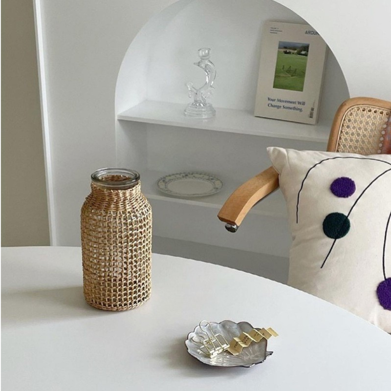 Glass Flower Vase with Rattan