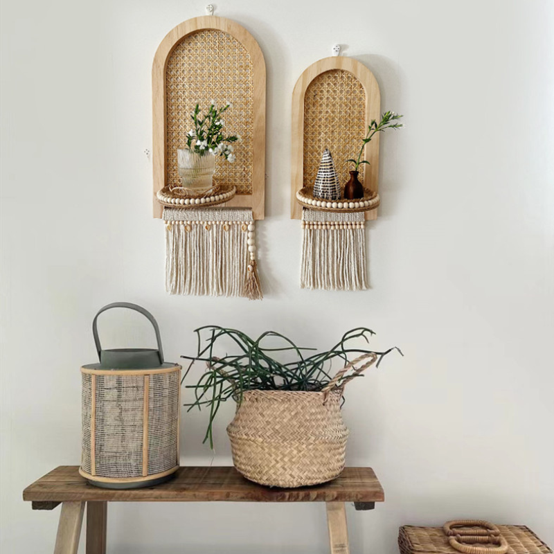 Woven Rattan Wall Shelf Set