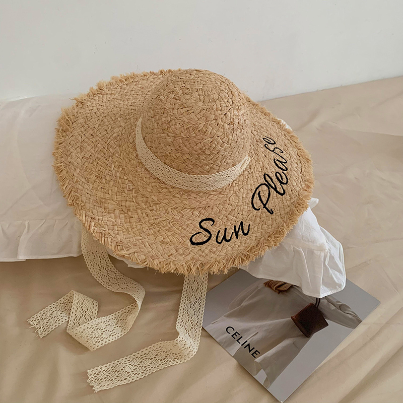 Wide Brim Lace Raffia Hat