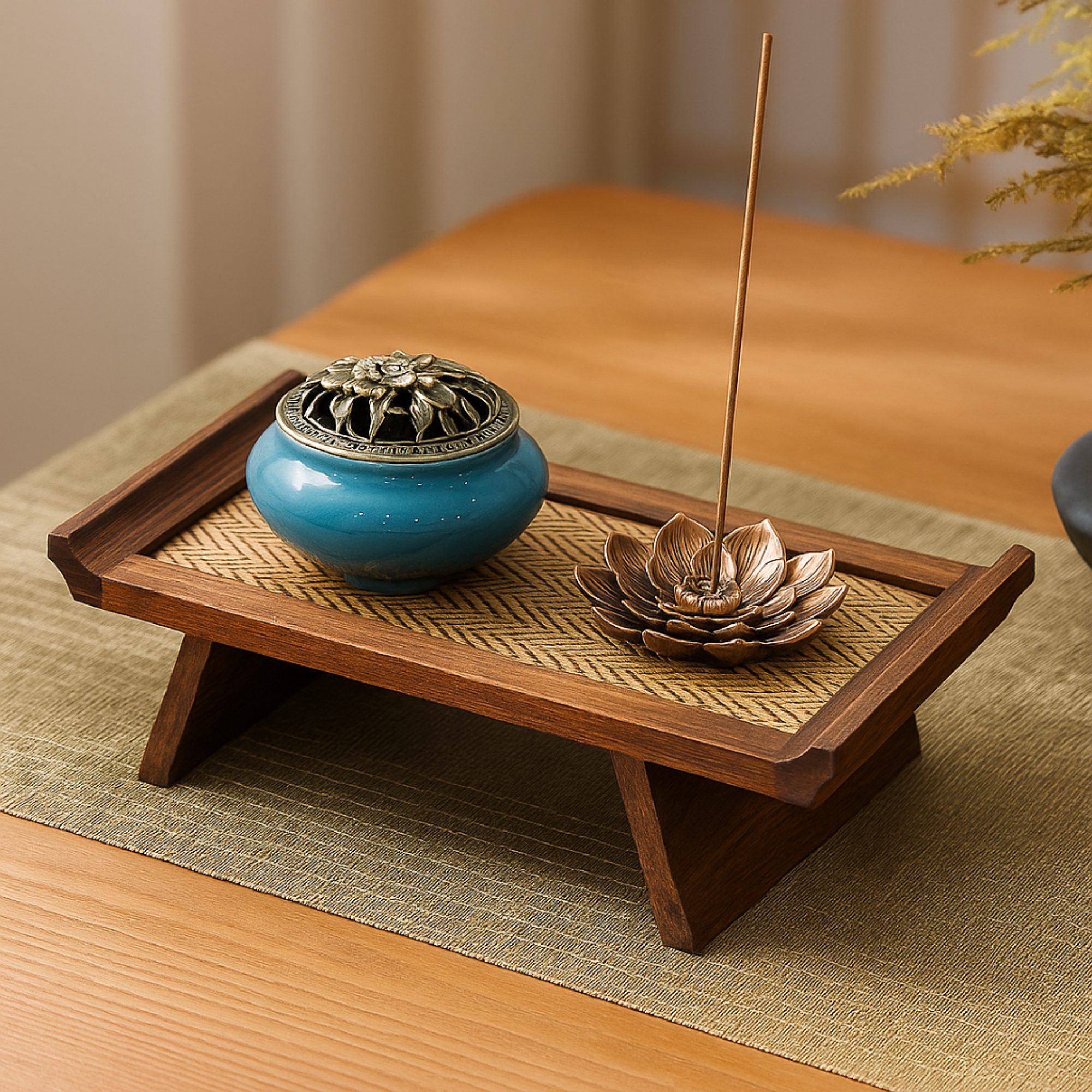 Rattan Wood Tea Table Tray