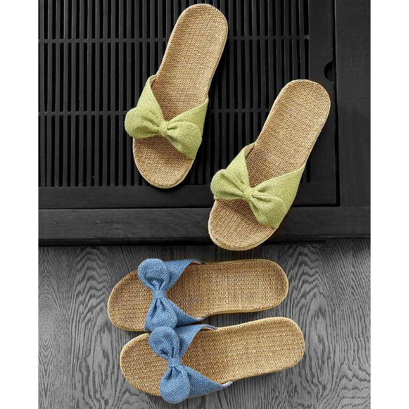 Women's Linen Wedge Bow Slippers