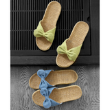 Women's Linen Wedge Bow Slippers