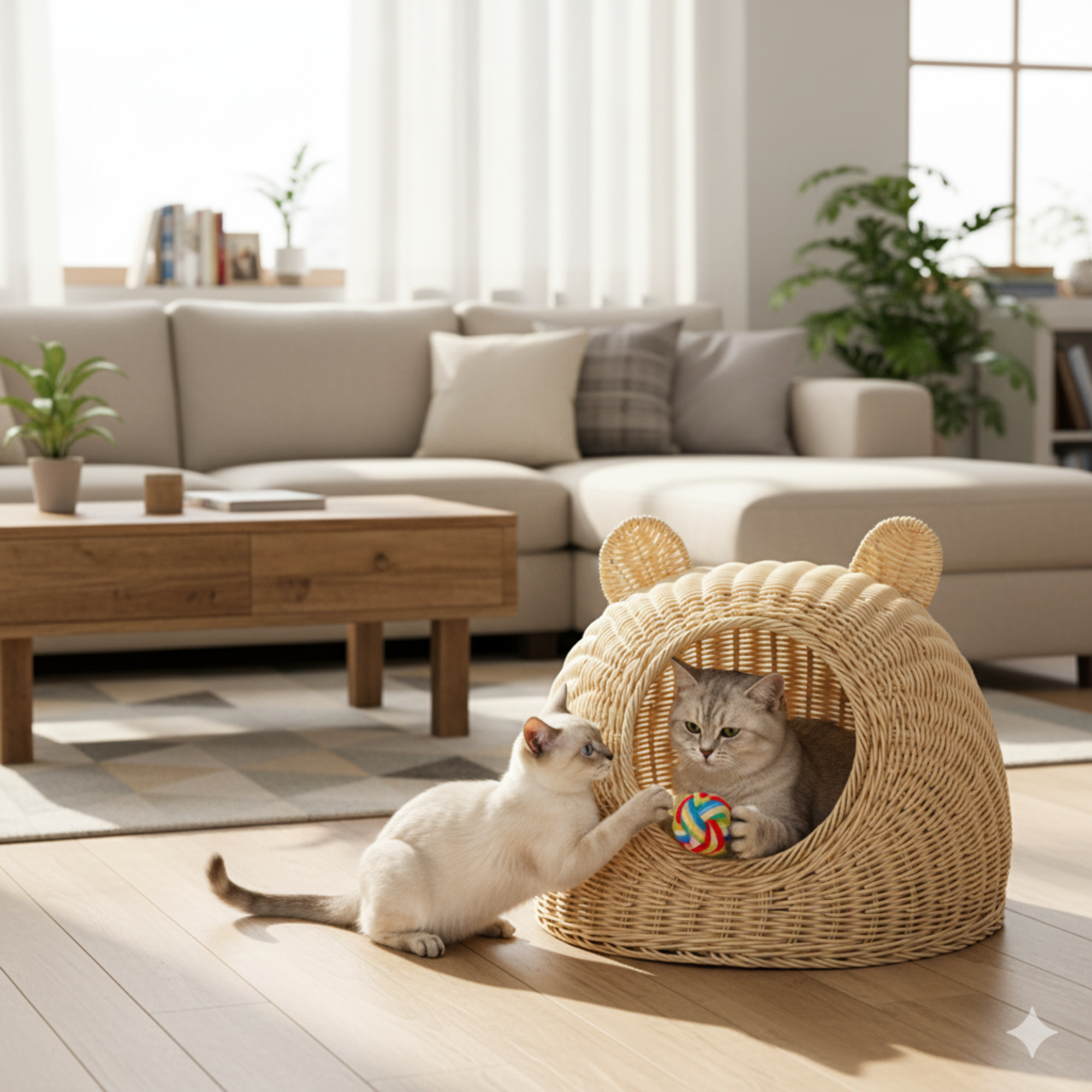 Rattan Cat Ear Dome Bed