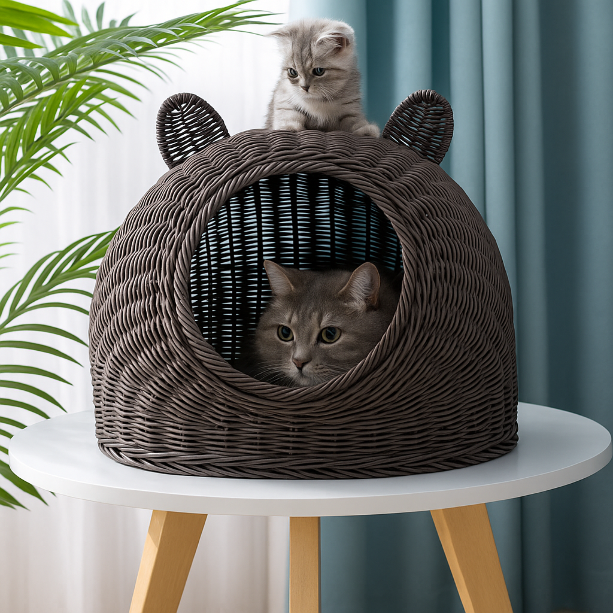 Rattan Cat Ear Dome Bed