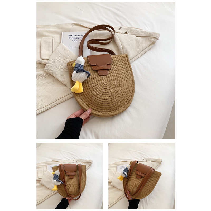 Crescent Woven Straw Shoulder Bag