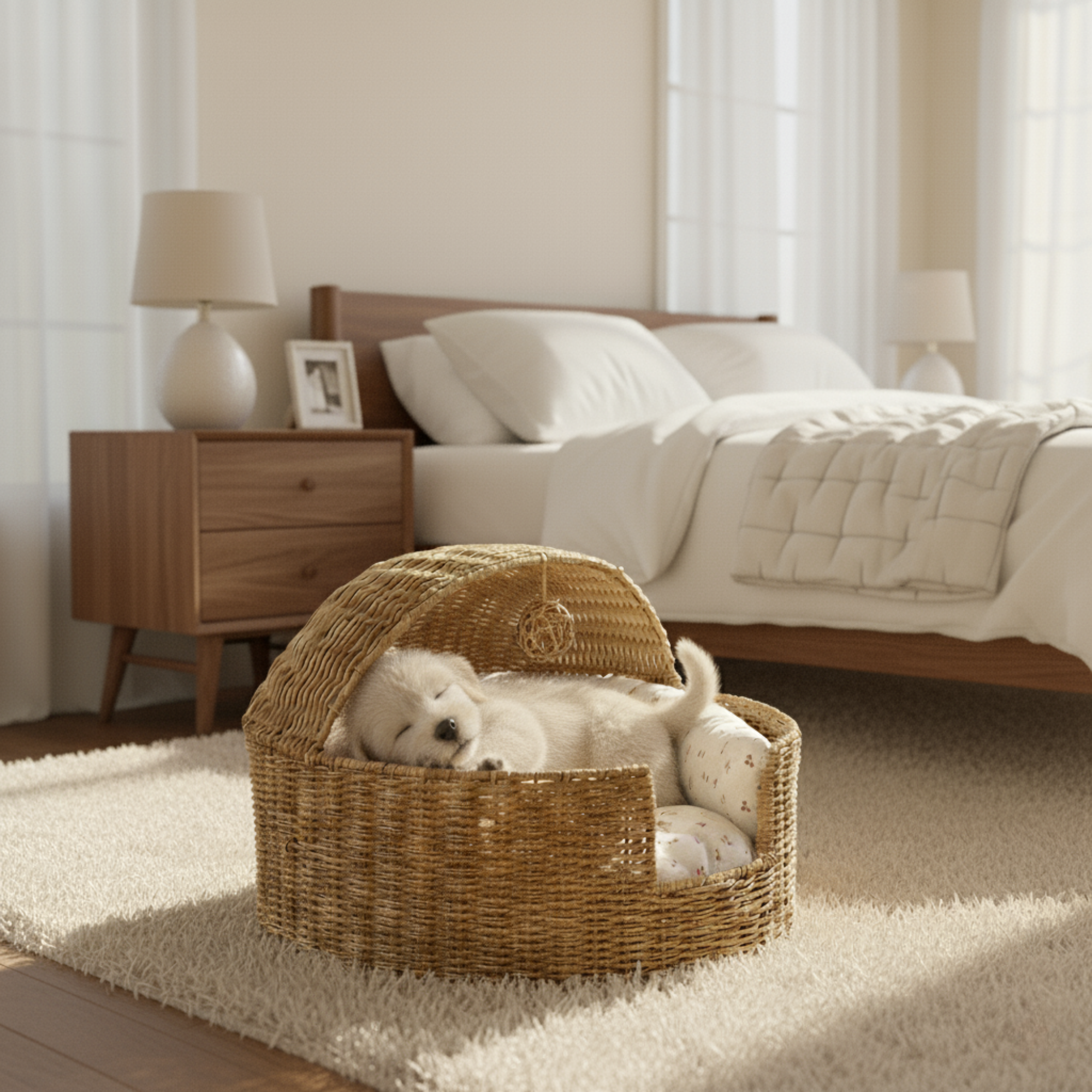 Rattan Dome Cat House Basket