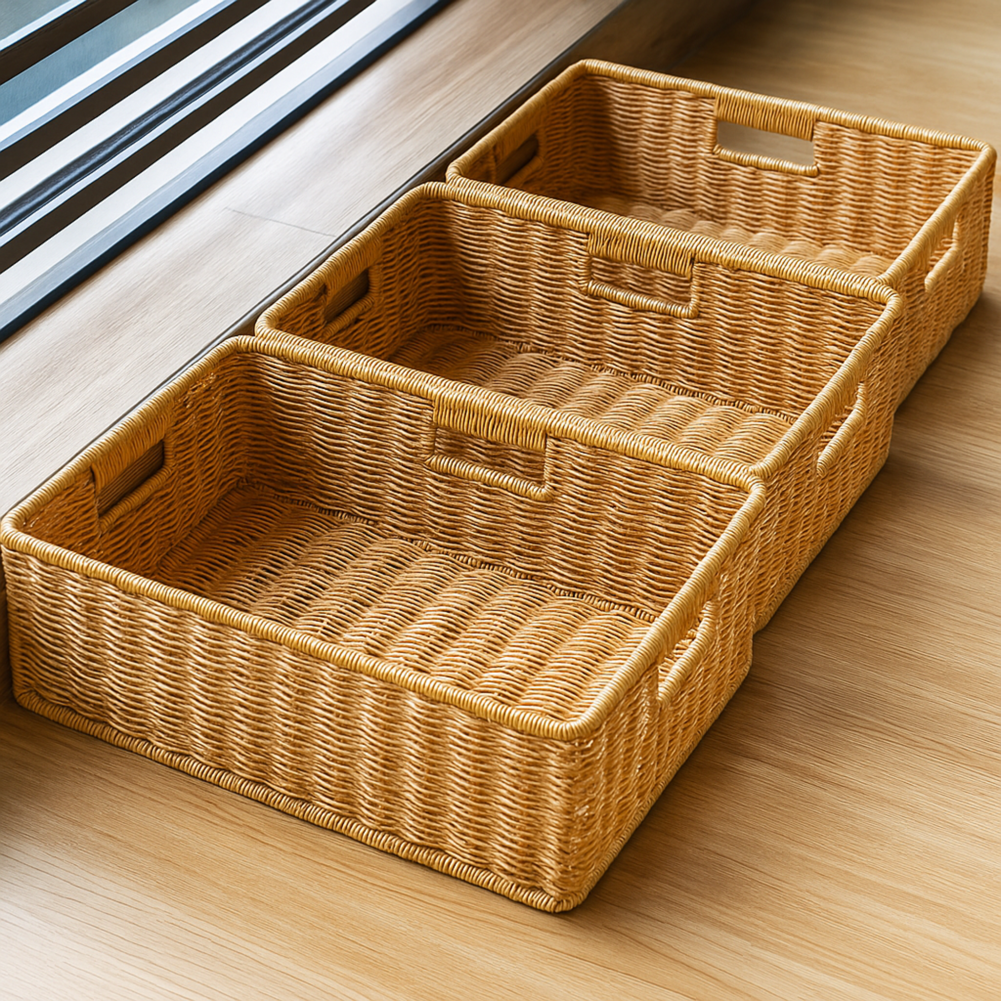 Rattan 3-Handle Storage Basket