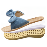 Women's Linen Wedge Bow Slippers