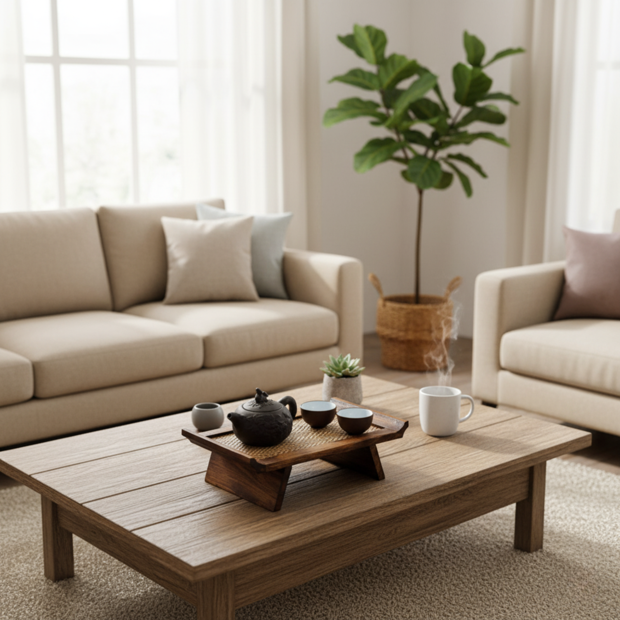 Rattan Wood Tea Table Tray