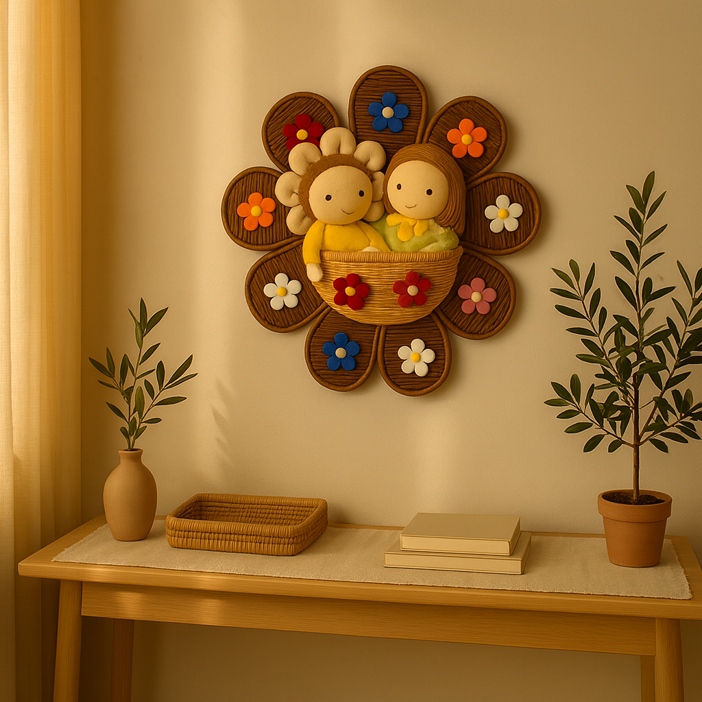 Wool Flower Charm Wall Basket Bundle