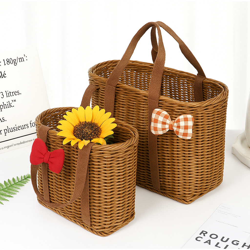 Fluffy Red Bow Charm Straw Bag Bundle