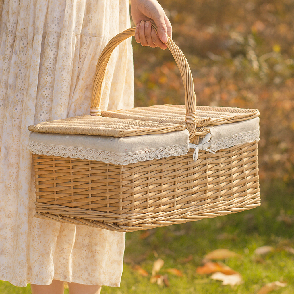 Handwoven Rattan Picnic Basket