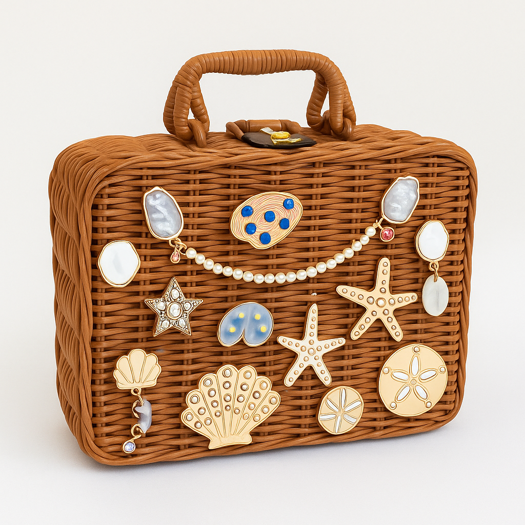 Rattan Picnic Bag & Ocean Charms DIY Set