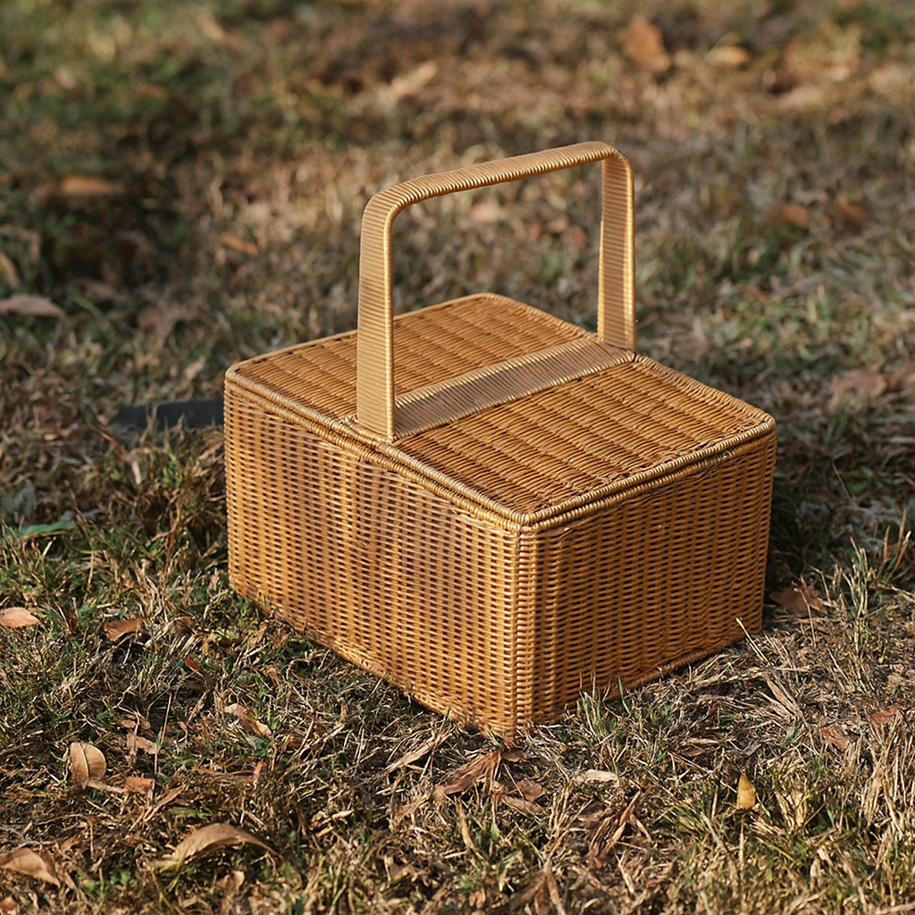 Lidded Rattan Picnic Basket
