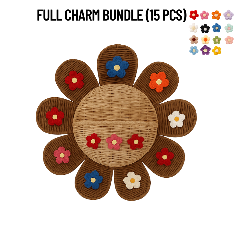 Wool Flower Charm Wall Basket Bundle
