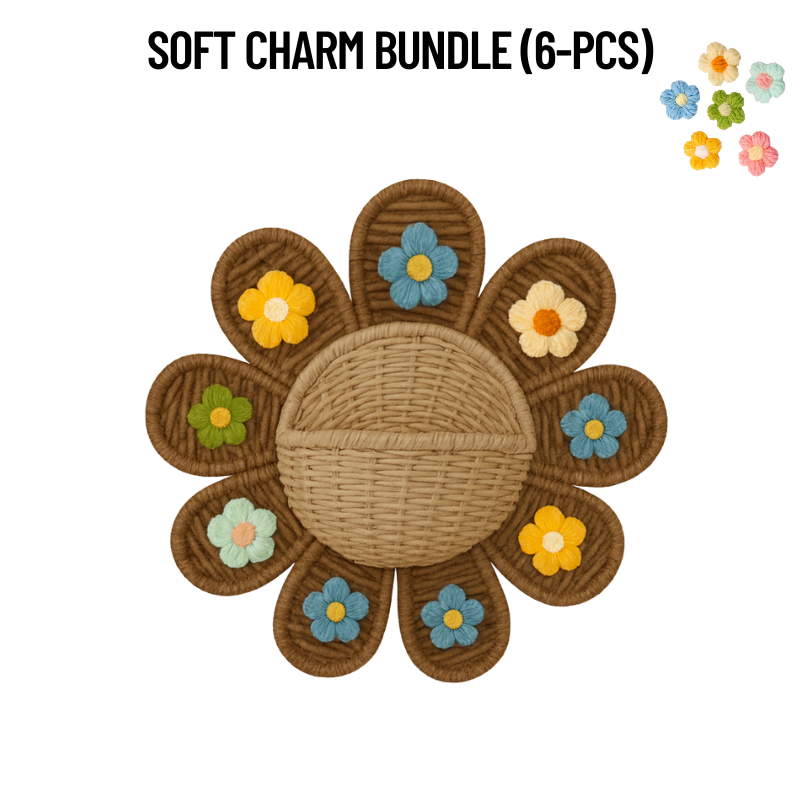 Wool Flower Charm Wall Basket Bundle