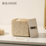 Travertine dental floss box, light luxury cotton swab, toothpick storage box, double-layer household high-grade toothpick box, personalized creative cotton swab box