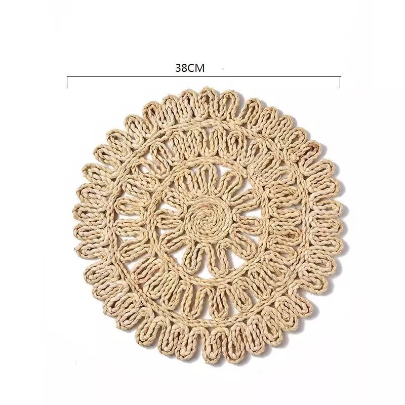 Cross-border hand-woven corn bark straw placemat creative ins home western placemat desktop anti-scald heat-insulating coaster