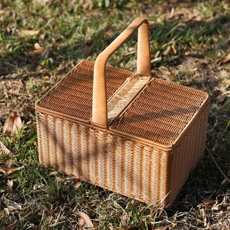 Kens outdoor picnic basket with lid imitation rattan shopping basket portable fruit basket shopping basket net red shooting props