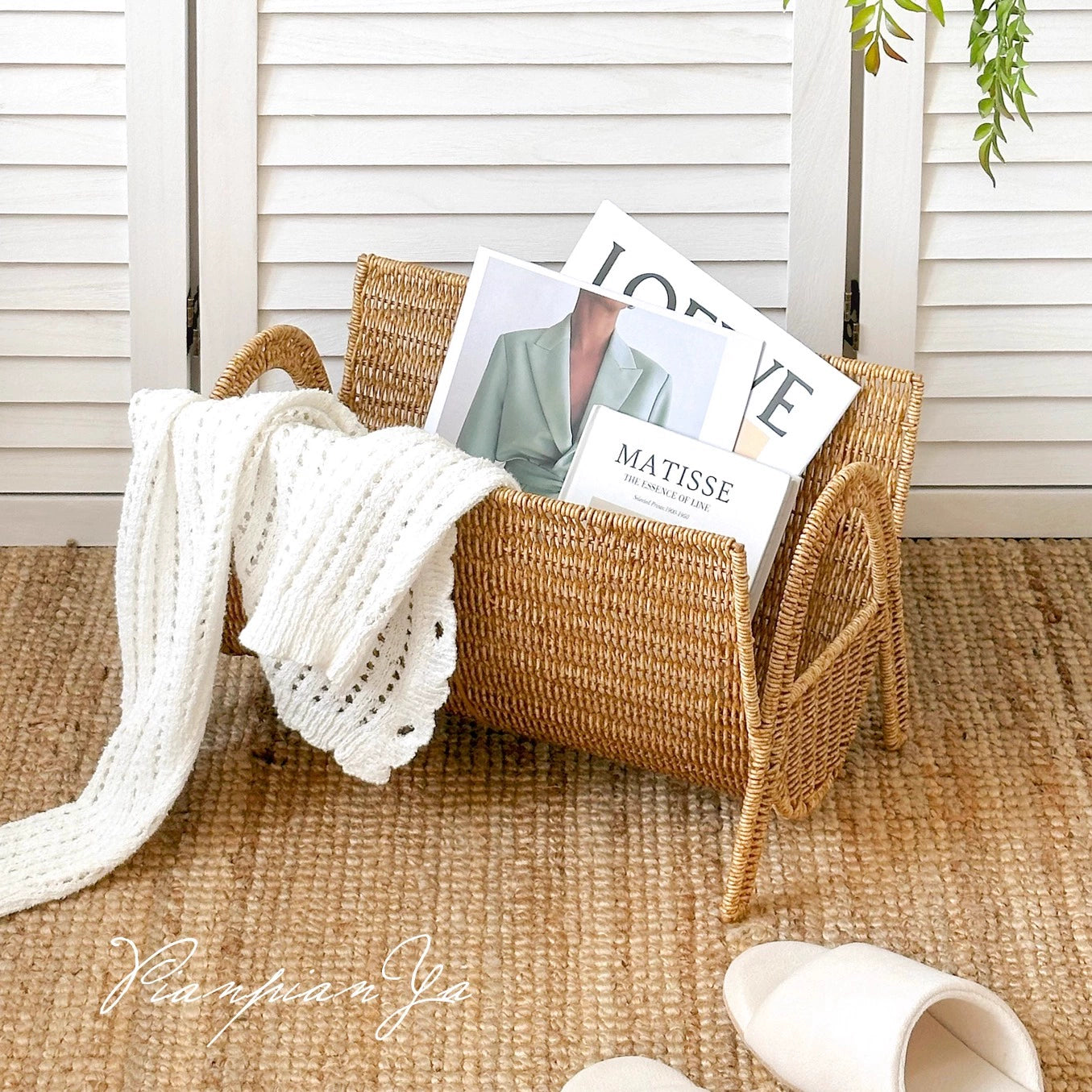 Imitation rattan shelf Nordic creative magazine rack home living room study decoration ornament magazine newspaper storage basket