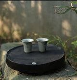 Carbonized camphor wooden pot dry brewing solid wood tea tray tray base mat shooting props vintage Japanese wabi-sabi style