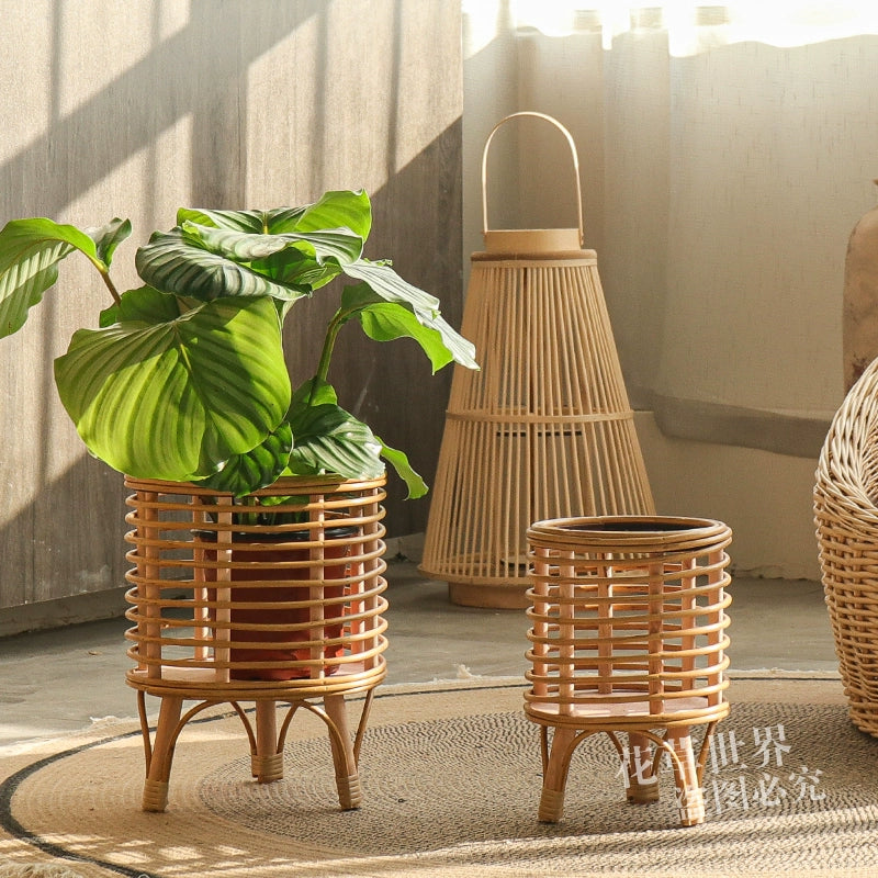 Nordic style rattan weaving floor flower stands, flower pots, flower baskets, home decoration ornaments, potted plants, green plant sets, plastic rattan woven pots