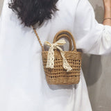 Beach straw bag bag women's 2025 new summer seaside vacation woven bag portable bucket bag mobile phone crossbody bag