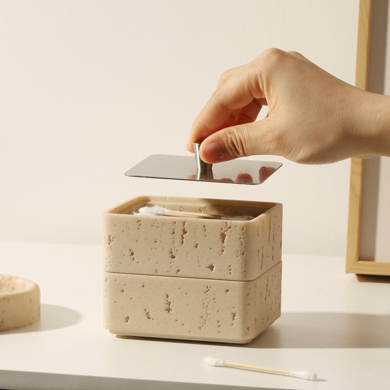 Travertine dental floss box, light luxury cotton swab, toothpick storage box, double-layer household high-grade toothpick box, personalized creative cotton swab box