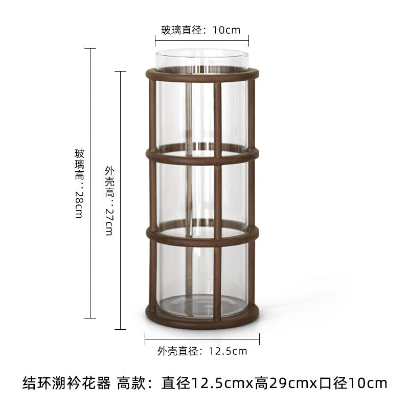 Chestnut stone antique style creative glass straight vase ornaments, new Chinese living room, entrance, dining table, hydroponic flower arrangement