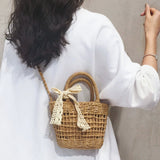 Beach straw bag bag women's 2025 new summer seaside vacation woven bag portable bucket bag mobile phone crossbody bag