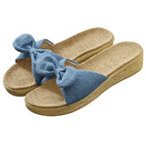 Women's Linen Wedge Bow Slippers