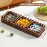 Snacks are placed in fruit bowls, afternoon tea in the home living room, snack trays, rattan weaving grids, fruit baskets, dried fruit plates