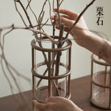 Chestnut stone antique style creative glass straight vase ornaments, new Chinese living room, entrance, dining table, hydroponic flower arrangement