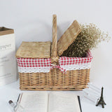 Picnic basket ins props net red supplies full set of outdoor willow rattan pastoral style bamboo basket with cover hand basket