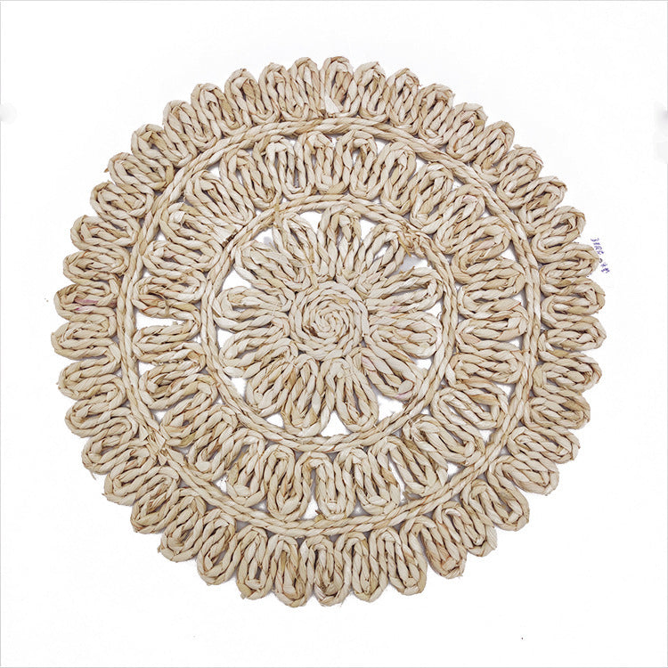 Cross-border hand-woven corn bark straw placemat creative ins home western placemat desktop anti-scald heat-insulating coaster
