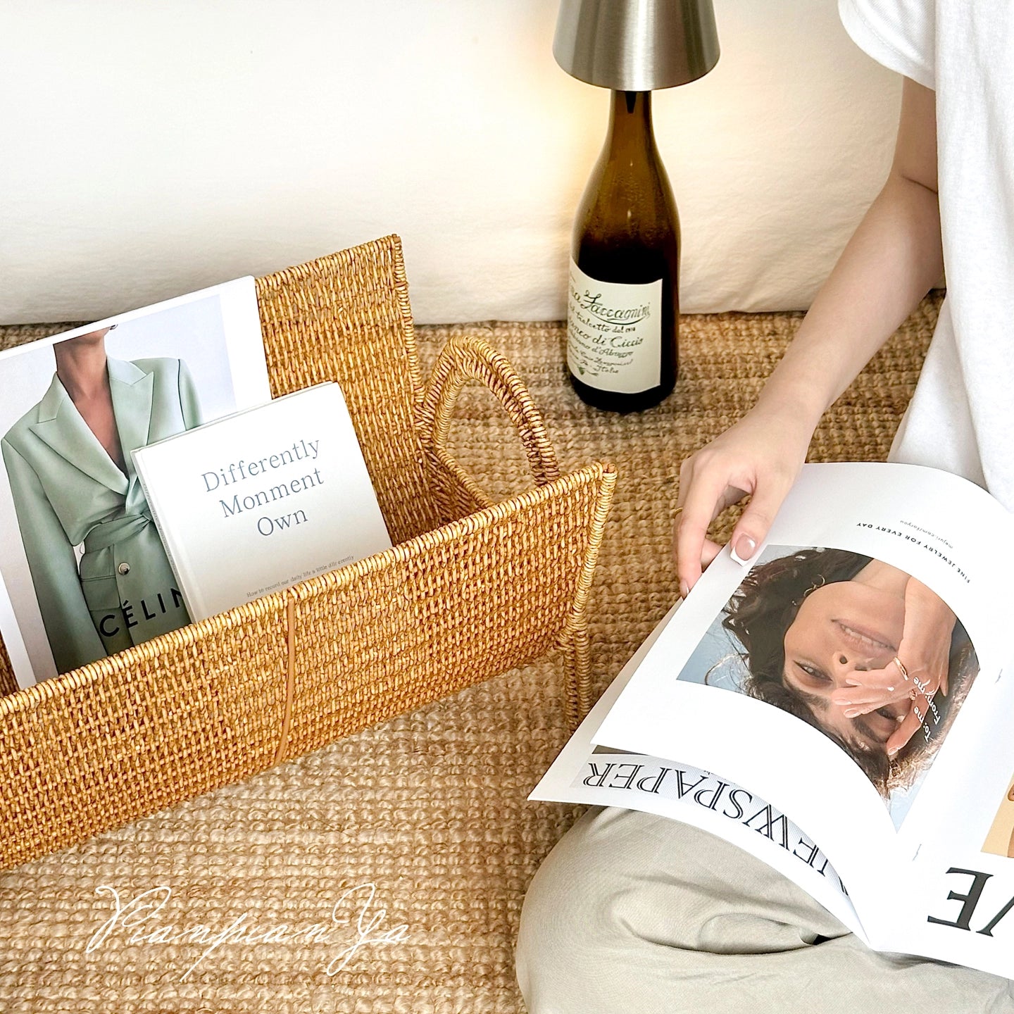 Imitation rattan shelf Nordic creative magazine rack home living room study decoration ornament magazine newspaper storage basket