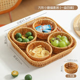 Snacks are placed in fruit bowls, afternoon tea in the home living room, snack trays, rattan weaving grids, fruit baskets, dried fruit plates