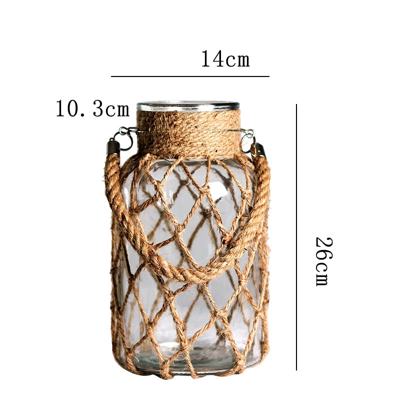 Retro flower arrangement Hemp Rope Glass Vase