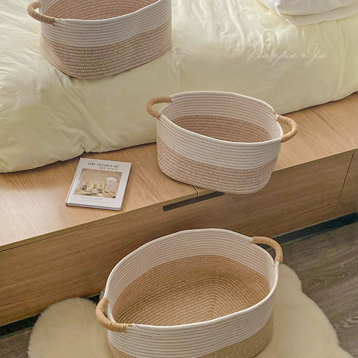 Nordic style cotton rope woven basket large capacity household storage snack toy utility basket for living room