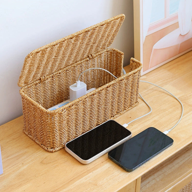 Kens imitation rattan plug board storage box, desktop socket arrangement, power cord gathering, covering, decorative box