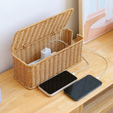 Kens imitation rattan plug board storage box, desktop socket arrangement, power cord gathering, covering, decorative box