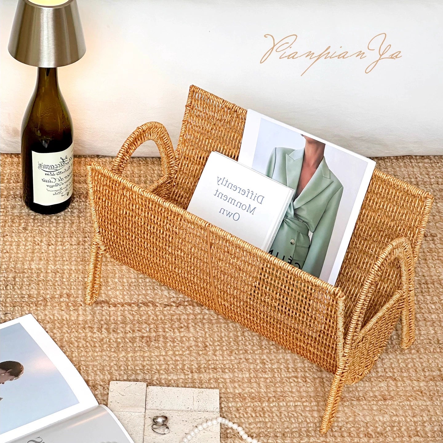 Imitation rattan shelf Nordic creative magazine rack home living room study decoration ornament magazine newspaper storage basket