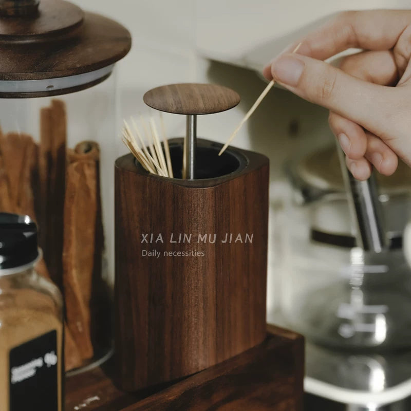 New solid wood toothpick tube automatic pressing toothpick box empty box for home high-end atmosphere Chinese style hotel use