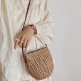 2025 straw bag woven bag mobile phone key wallet fish basket bag small shoulder crossbody mini niche design