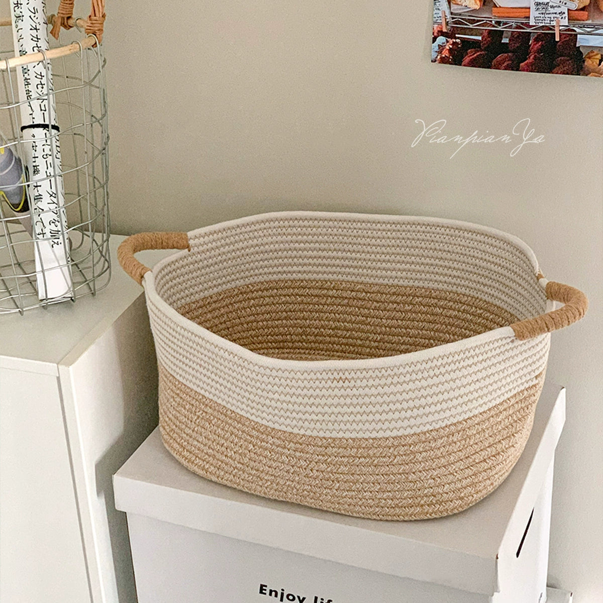Nordic style cotton rope woven basket large capacity household storage snack toy utility basket for living room