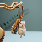 Natural solid wood, beech wood, blessing cat keychain pendant, wood carving, cat stationery accessories, handmade DIY pendant jewelry